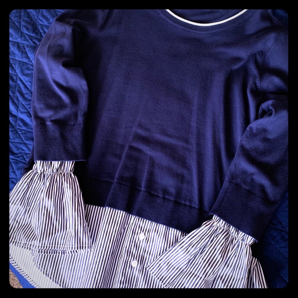 NY & Co. sweater with bell-sleeved dress shirt
